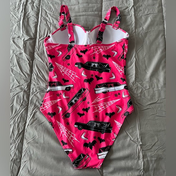 Sourpuss Spooky Print One Piece Bathing Suit - Picture 2 of 4